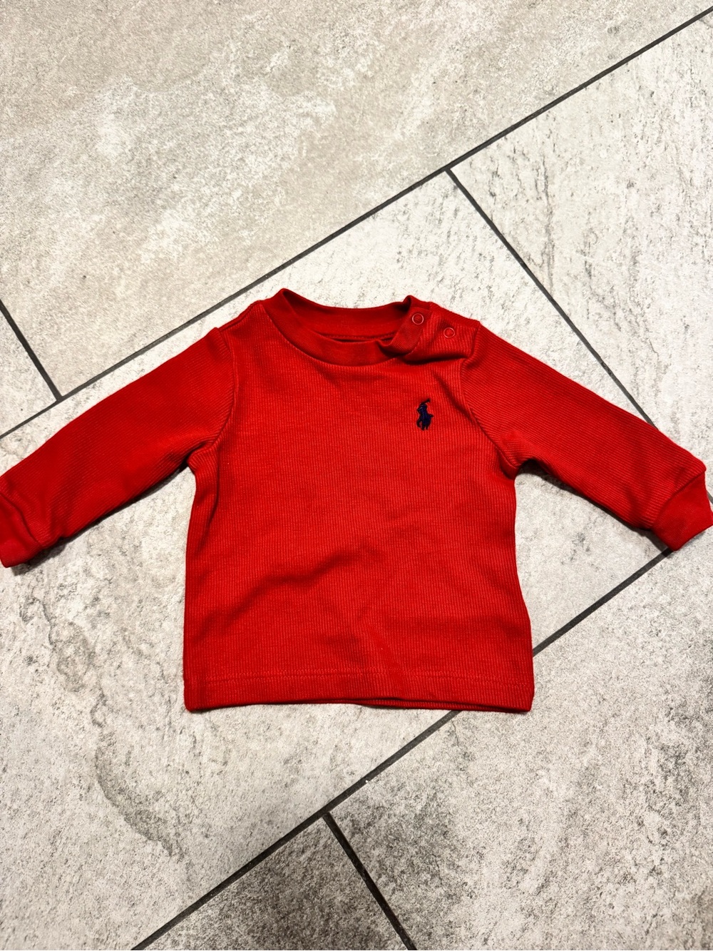 Polo by Ralph Lauren Red Long-Sleeve Baby Tee with Navy Pony - 3M